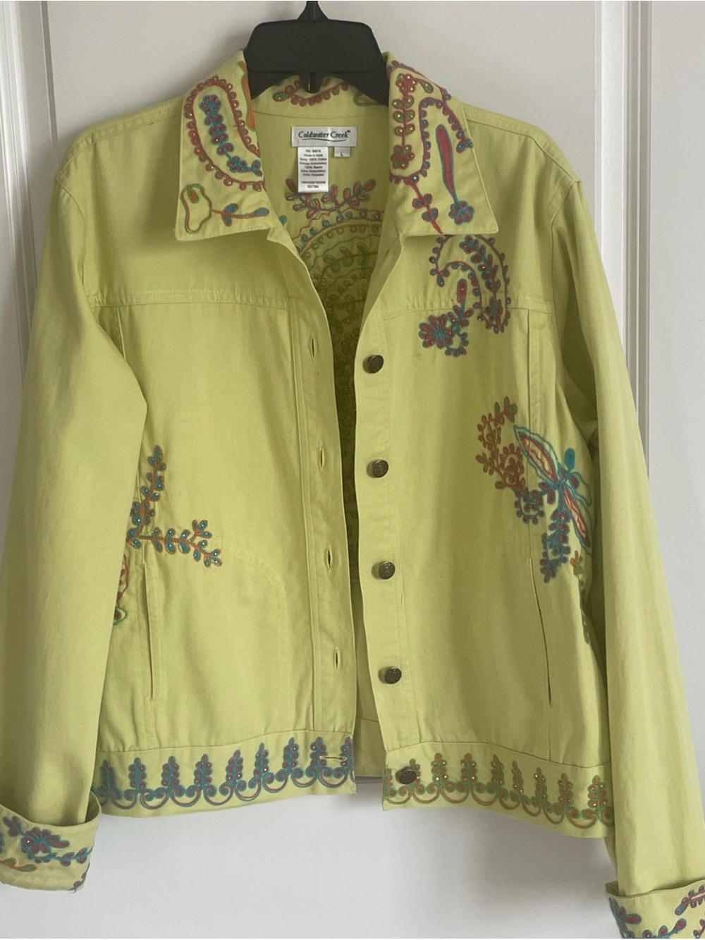 Vintage Coldwater Creek lemon/lime embroidered jacket EUC